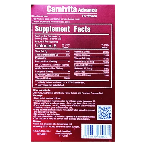 carnivita advance sachets for women fertility